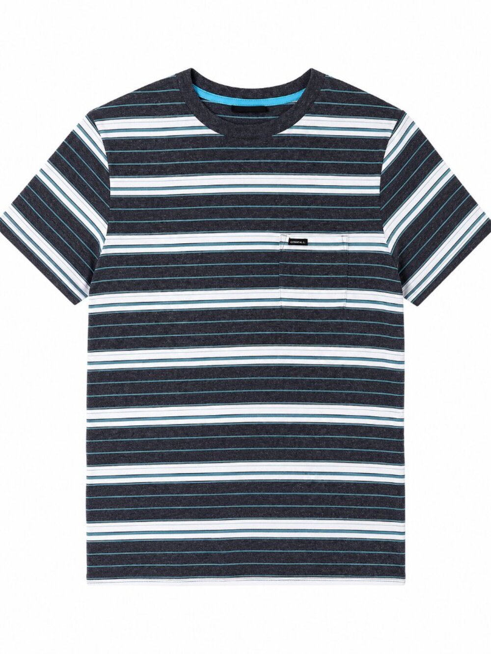 O'Neill Youth XL 14/16 T-Shirt Blue Striped Cotton Pocket Tee NWOT Teal Charcoal